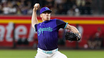 May 30, 2025; Phoenix, Arizona, USA; Arizona Diamondbacks pitcher Jeff Brigham against the Washington Nationals at Chase Field. Mandatory Credit: Mark J. Rebilas-Imagn Images