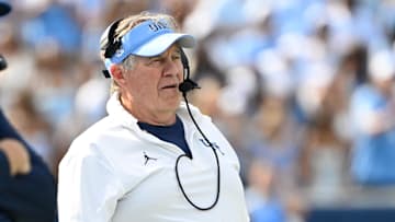 Sep 13, 2025; Chapel Hill, North Carolina, USA; North Carolina Tar Heels head coach Bill Belichick on the sidelines in the second quarter at Kenan Stadium. Mandatory Credit: Bob Donnan-Imagn Images
