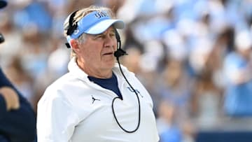 Sep 13, 2025; Chapel Hill, North Carolina, USA; North Carolina Tar Heels head coach Bill Belichick on the sidelines in the second quarter at Kenan Stadium. Mandatory Credit: Bob Donnan-Imagn Images