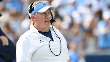 Sep 13, 2025; Chapel Hill, North Carolina, USA; North Carolina Tar Heels head coach Bill Belichick on the sidelines in the second quarter at Kenan Stadium. Mandatory Credit: Bob Donnan-Imagn Images