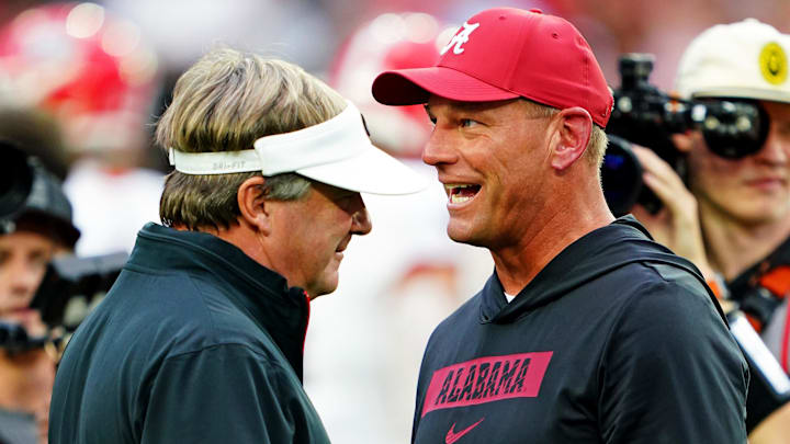 Georgia Bulldogs head coach Kirby Smart and Alabama Crimson Tide head coach Kalen DeBoer