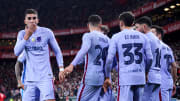 Ferrán celebra su primer gol con el Barcelona