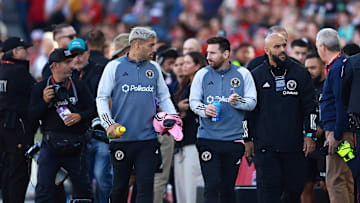 Luis Suarez and Lionel Messi before the game 