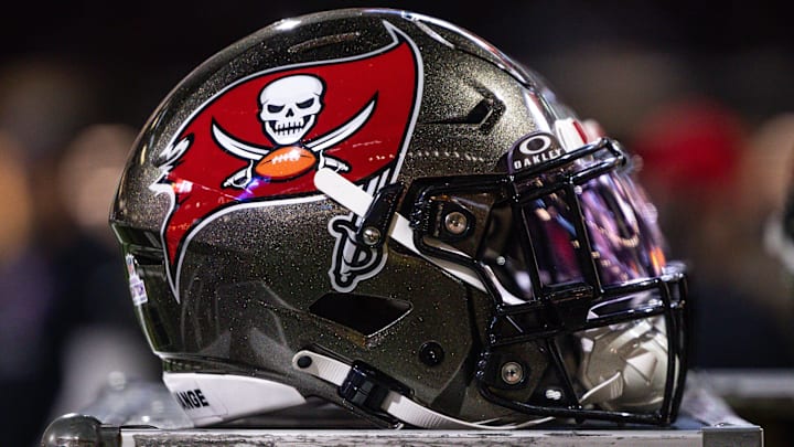 Oct 13, 2024; New Orleans, Louisiana, USA; Detailed view of the Tampa Bay Buccaneers helmet against the New Orleans Saints during the first half at Caesars Superdome. Mandatory Credit: Stephen Lew-Imagn Images Oct 13, 2024; New Orleans, Louisiana, USA; Detailed view of the Tampa Bay Buccaneers helmet against the New Orleans Saints during the first half at Caesars Superdome. Mandatory Credit: Stephen Lew-Imagn Images