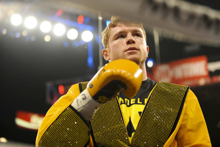 Canelo Alvarez warms up before a fight at the MGM Grand Garden Arena in Las Vegas. 