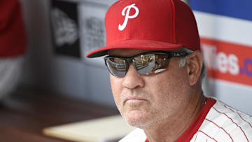 Jun 21, 2015; Philadelphia, PA, USA; Philadelphia Phillies manager Ryne Sandberg (23) sits in the dugout during game against the St. Louis Cardinals at Citizens Bank Park. The Phillies defeated the Cardinals, 9-2. Mandatory Credit: Eric Hartline-Imagn Images