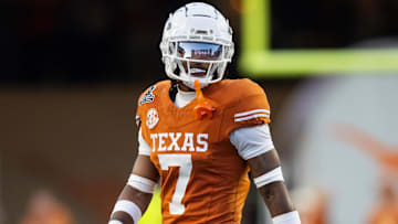 Dec 21, 2024; Austin, Texas, USA; Texas Longhorns defensive back Jahdae Barron (7) against the Clemson Tigers during the CFP National playoff first round at Darrell K Royal-Texas Memorial Stadium. 