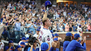 Aug 12, 2025; New York City, New York, USA;  New York Mets first baseman Pete Alonso (20) at Citi Field. Mandatory Credit: Wendell Cruz-Imagn Images