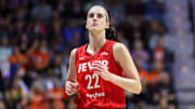 Sep 25, 2024; Uncasville, Connecticut, USA; Indiana Fever guard Caitlin Clark (22) reacts during the first half against the Connecticut Sun during game two of the first round of the 2024 WNBA Playoffs at Mohegan Sun Arena. Mandatory Credit: Paul Rutherford-Imagn Images