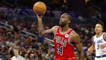 Oct 25, 2025; Orlando, Florida, USA; Chicago Bulls forward Patrick Williams (44) looks to shoot in the second half against the Orlando Magic at Kia Center. Mandatory Credit: Russell Lansford-Imagn Images