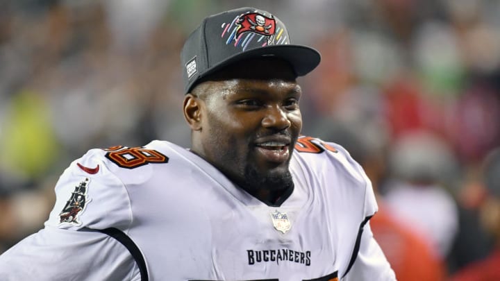 Oct 14, 2021; Philadelphia, Pennsylvania, USA; Tampa Bay Buccaneers outside linebacker Shaquil Barrett (58) against the Philadelphia Eagles at Lincoln Financial Field.