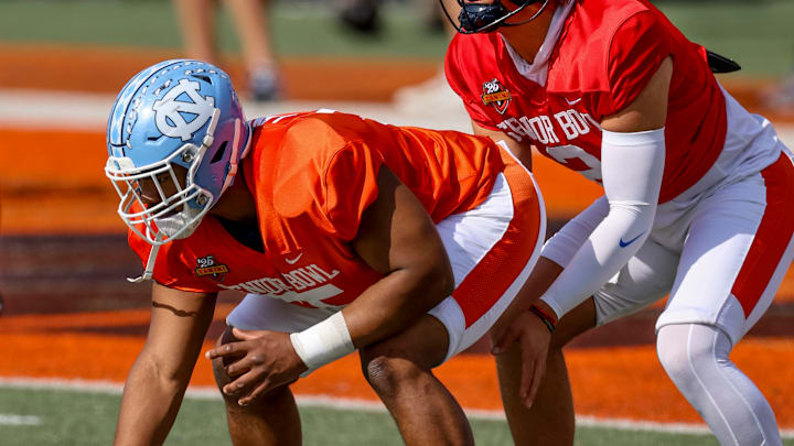 Reese's Senior Bowl 2025 - Practice Willie Lampkin, Jaxson Dart