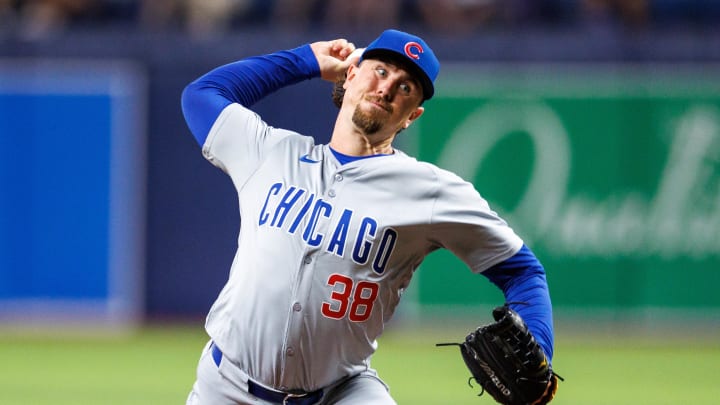 Jun 13, 2024; St. Petersburg, Florida, USA;  Chicago Cubs pitcher Mark Leiter Jr. (38) throws a pitch against the Tampa Bay Rays in the seventh inning at Tropicana Field. Mandatory Credit: Nathan Ray Seebeck-USA TODAY Sports