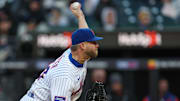 Apr 8, 2025; New York City, New York, USA; New York Mets relief pitcher A.J. Minter (33) delivers a pitch seventh inning against the Miami Marlins at Citi Field. Mandatory Credit: Vincent Carchietta-Imagn Images
