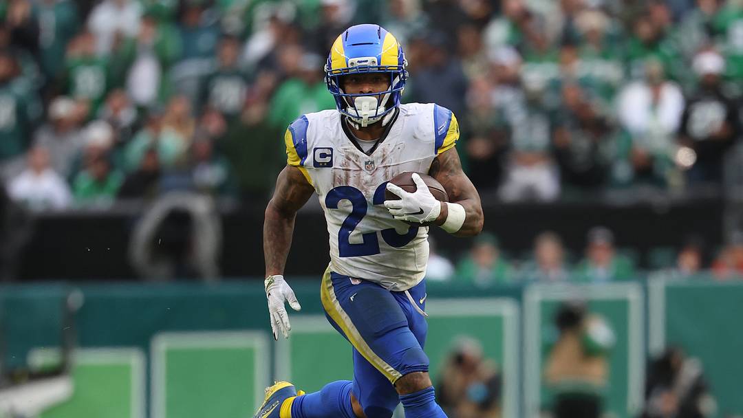 Oct 4, 2026; Philadelphia, Pennsylvania, USA; Los Angeles Rams running back Kyren Williams (23) in action against the Philadelphia Eagles at Lincoln Financial Field. Mandatory Credit: Bill Streicher-Imagn Images