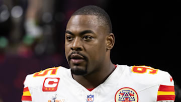 Feb 9, 2025; New Orleans, LA, USA;  Kansas City Chiefs defensive tackle Chris Jones (95) against the Philadelphia Eagles in Super Bowl LIX at Ceasars Superdome. Mandatory Credit: Mark J. Rebilas-Imagn Images