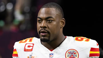 Feb 9, 2025; New Orleans, LA, USA;  Kansas City Chiefs defensive tackle Chris Jones (95) against the Philadelphia Eagles in Super Bowl LIX at Ceasars Superdome. Mandatory Credit: Mark J. Rebilas-Imagn Images