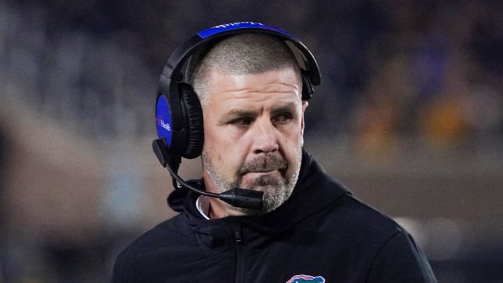 Nov 18, 2023; Columbia, Missouri, USA; Florida Gators head coach Billy Napier on the sidelines against the Missouri Tigers during the second half at Faurot Field at Memorial Stadium. Mandatory Credit: Denny Medley-USA TODAY Sports