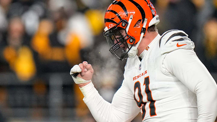 Cincinnati Bengals defensive end Trey Hendrickson celebrates against the Pittsburgh Steelers. 