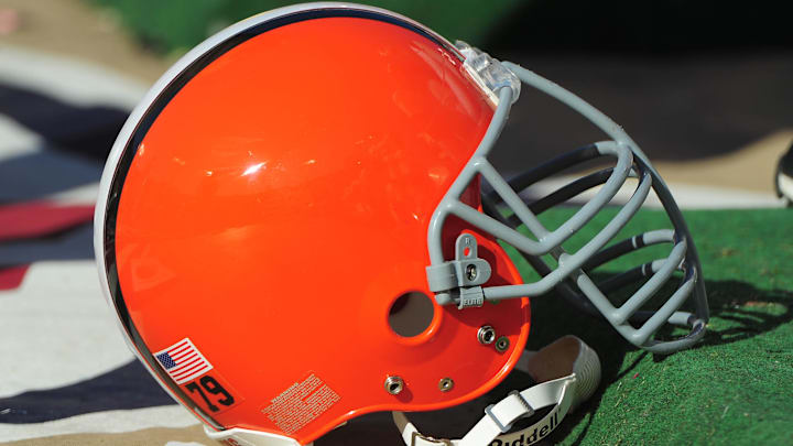 October 30, 2011; San Francisco, CA, USA; Detail view of Cleveland Browns tackle Tony Pashos's (79) helmet during the third quarter against the San Francisco 49ers at Candlestick Park. The 49ers defeated the Browns 20-10. Mandatory Credit: Kyle Terada-Imagn Images October 30, 2011; San Francisco, CA, USA; Detail view of Cleveland Browns tackle Tony Pashos's (79) helmet during the third quarter against the San Francisco 49ers at Candlestick Park. The 49ers defeated the Browns 20-10. Mandatory Credit: Kyle Terada-Imagn Images