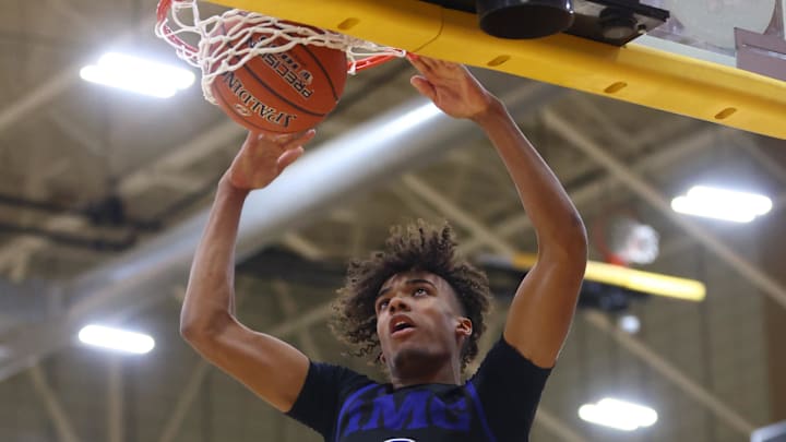 Dec 10, 2022; Scottsdale, AZ, USA; IMG Academy forward Amari Allen (2) against Arizona Compass Prep during the HoopHall West basketball tournament at Chaparral High School. Mandatory Credit: Mark J. Rebilas-Imagn Images