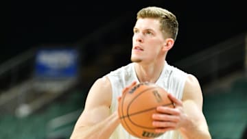 Nov 26, 2024; Cedar Park, Texas, USA; Austin Spurs forward Riley Minix (27) warms up prior to facing the Birmingham Squadron at H-E-B Center.