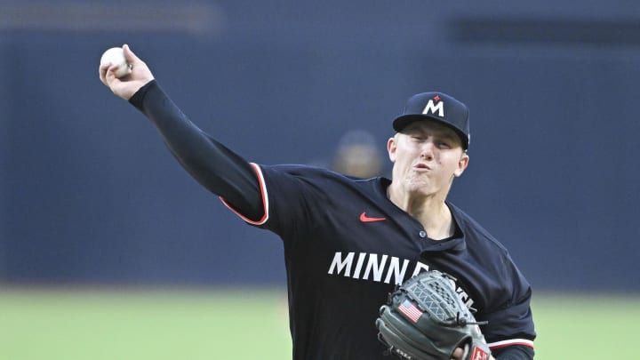 Minnesota Twins starting pitcher Zebby Matthews (52) pitches during the first inning against the San Diego Padres at Petco Park in San Diego on Aug. 19, 2024.