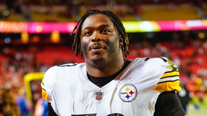 Dec 26, 2021; Kansas City, Missouri, USA; Pittsburgh Steelers defensive tackle Carlos Davis (73) leaves the field after the game against the Kansas City Chiefs at GEHA Field at Arrowhead Stadium. Mandatory Credit: Jay Biggerstaff-USA TODAY Sports