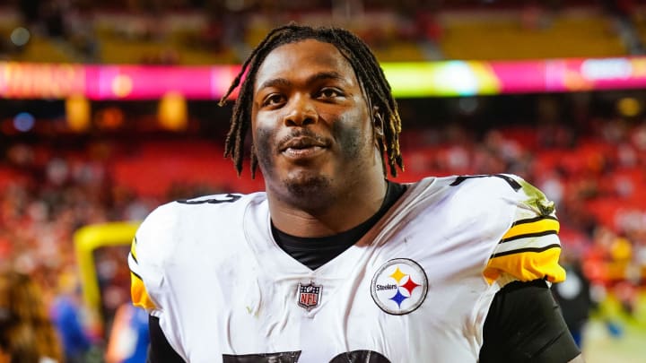 Dec 26, 2021; Kansas City, Missouri, USA; Pittsburgh Steelers defensive tackle Carlos Davis (73) leaves the field after the game against the Kansas City Chiefs at GEHA Field at Arrowhead Stadium. Mandatory Credit: Jay Biggerstaff-USA TODAY Sports