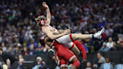 Antrell Taylor of Nebraska wrestles Meyer Shapiro of Cornell 