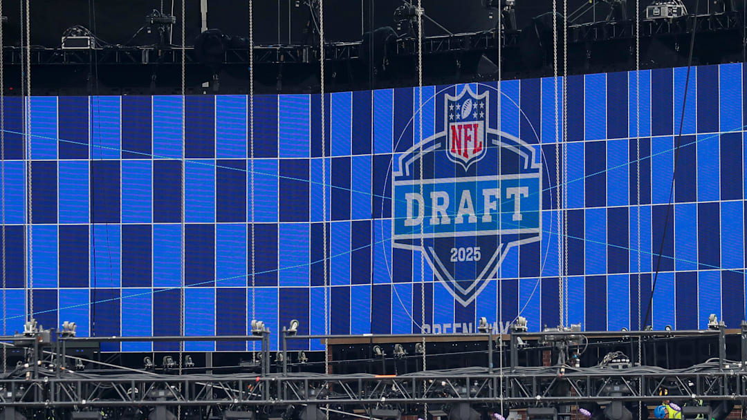 A video board displays the 2025 NFL Draft logo as the NFL Draft Theater is under construction on Thursday, April 17, 2025, at Lambeau Field in Green Bay, WI. The 2025 NFL Draft will be held April 24-26.
Tork Mason/USA TODAY NETWORK-Wisconsin