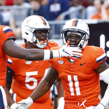 Trell Harris celebrates his first touchdown of the season after a 35 yard pass from Anthony Colandrea. 