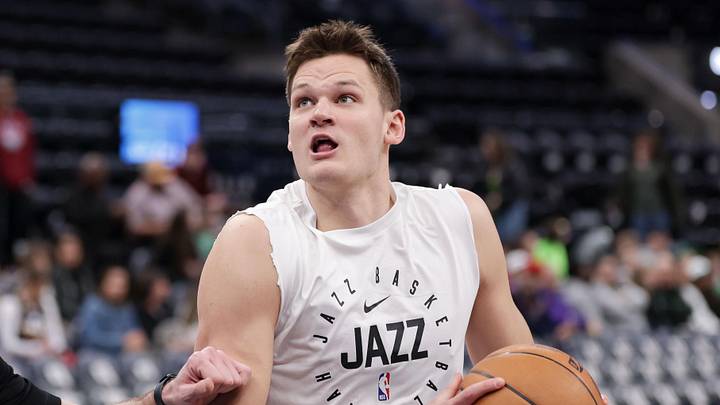 Mar 17, 2025; Salt Lake City, Utah, USA;  Utah Jazz center Walker Kessler (24) warms up before the game against the Chicago Bulls at Delta Center. Mandatory Credit: Chris Nicoll-Imagn Images