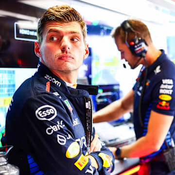 MONZA, ITALY - SEPTEMBER 01: Max Verstappen of the Netherlands and Oracle Red Bull Racing looks on in the garage prior to the F1 Grand Prix of Italy at Autodromo Nazionale Monza on September 01, 2024 in Monza, Italy. (Photo by Mark Thompson/Getty Images)