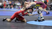 Dylan Shawver of Rutgers (L) wrestles Sean Spidle of Central Michigan