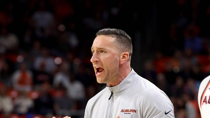 Feb 28, 2026; Auburn, Alabama, USA;  Auburn Tigers head coach Steven Pearl shouts instructions to his team during the second half against the Mississippi Rebels at Neville Arena. Mandatory Credit: John Reed-Imagn Images