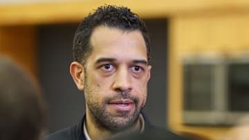 Atlanta Hawks general manager Landry Fields addresses the media.