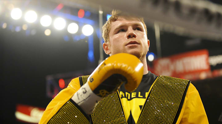 Saul Alvarez prior to his super welterweight main event bout against Alfredo Angulo at MGM Grand Arena. 