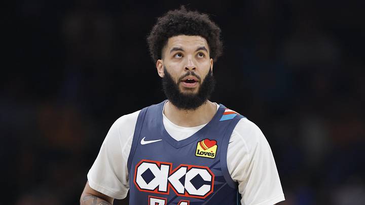 Feb 20, 2026; Oklahoma City, Oklahoma, USA;  Oklahoma City Thunder guard/forward Kenrich Williams (34) walks down the court before a play against the Brooklyn Nets during the second half at Paycom Center. Mandatory Credit: Alonzo Adams-Imagn Images