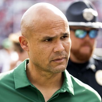 Nov 22, 2025; Tucson, Arizona, USA; Baylor Bears head coach Dave Aranda against the Arizona Wildcats at Casino Del Sol Stadium. Mandatory Credit: Mark J. Rebilas-Imagn Images