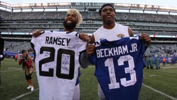 Sep 9, 2018; East Rutherford, NJ, USA; New York Giants wide receiver Odell Beckham Jr. (13) and