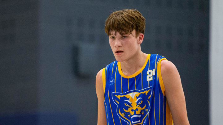 Greenfield Central's Braylon Mullins during a scrimmage against Lawrence North at the Notre Dame Team Camp at Rolfs Athletics Hall on Thursday, June 13, 2024, in South Bend.