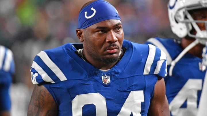 Aug 24, 2023; Philadelphia, Pennsylvania, USA; Indianapolis Colts defensive end Tyquan Lewis (94) against the Philadelphia Eagles at Lincoln Financial Field. Mandatory Credit: Eric Hartline-USA TODAY Sports