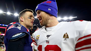 Tom Brady (L) and Eli Manning (R)