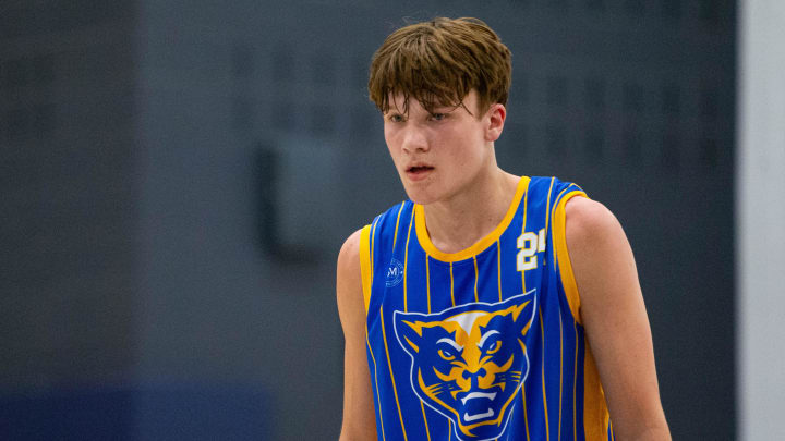 Greenfield Central's Braylon Mullins during a scrimmage against Lawrence North at the Notre Dame Team Camp at Rolfs Athletics Hall on Thursday, June 13, 2024, in South Bend.