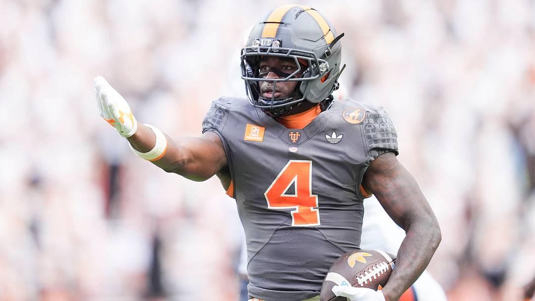 Tennessee wide receiver Mike Matthews (4) celebrates after getting a first down during a college football game against Auburn on Oct. 3, 2026, in Knoxville, Tennessee. Tennessee wide receiver Mike Matthews (4) celebrates after getting a first down during a college football game against Auburn on Oct. 3, 2026, in Knoxville, Tennessee.