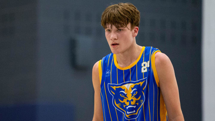 Greenfield Central's Braylon Mullins during a scrimmage against Lawrence North at the Notre Dame Team Camp at Rolfs Athletics Hall on Thursday, June 13, 2024, in South Bend.