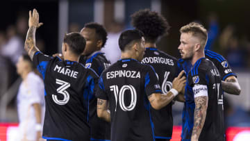 Jul 31, 2024; San Jose, California, USA;  San Jose Earthquakes forward Jeremy Ebobisse (11) is congratulated by other players after scoring a goal against the Los Angeles Galaxy during the second half at PayPal Park. Mandatory Credit: John Hefti-USA TODAY Sports