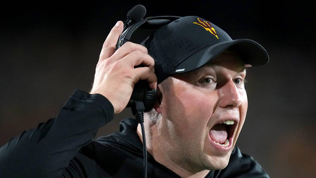 ASU Sun Devils head coach Kenny Dillingham yells out to his team as they play against the Houston Cougars at Mountain America Stadium in Tempe on Oct. 25, 2025.