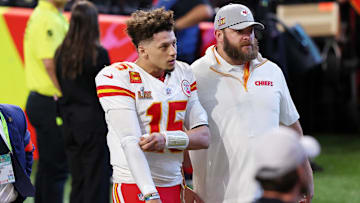 Feb 9, 2025; New Orleans, LA, USA; Kansas City Chiefs quarterback Patrick Mahomes (15) walks off the field after losing against the Philadelphia Eagles in Super Bowl LIX at Caesars Superdome. Mandatory Credit: Bill Streicher-Imagn Images